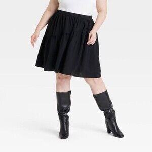 Women's High-Rise Ruched A-Line Skirt - Ava & Viv Black 2X